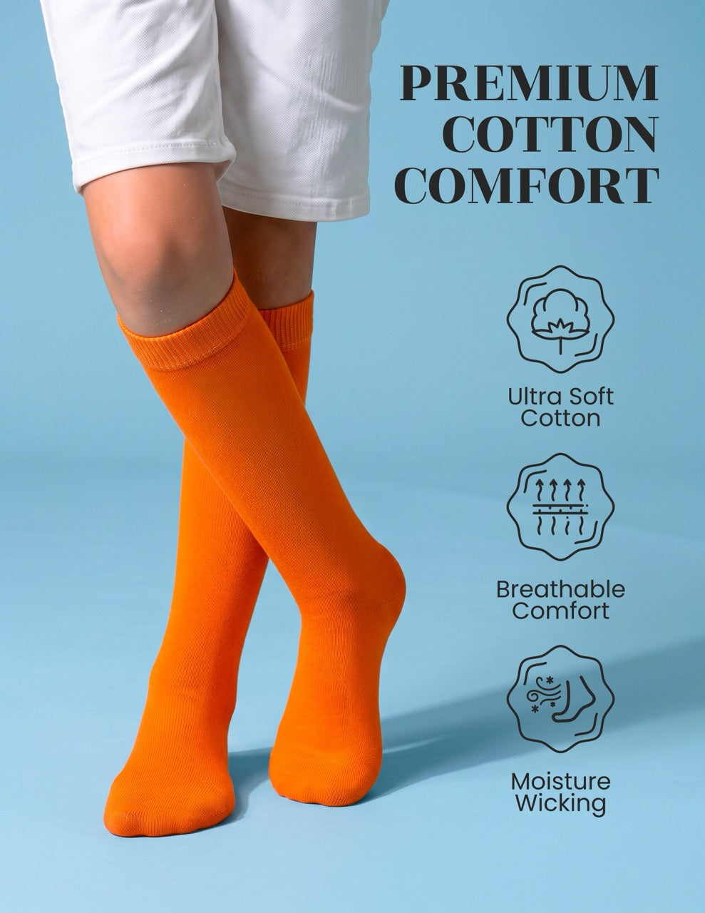 Hugh Ugoli Kids' Plain Cotton Dress Knee-High Socks, 4 Pairs in Pumpkin Orange