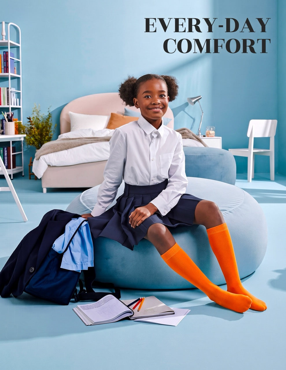 Hugh Ugoli Kids' Plain Cotton Dress Knee-High Socks, 4 Pairs in Pumpkin Orange