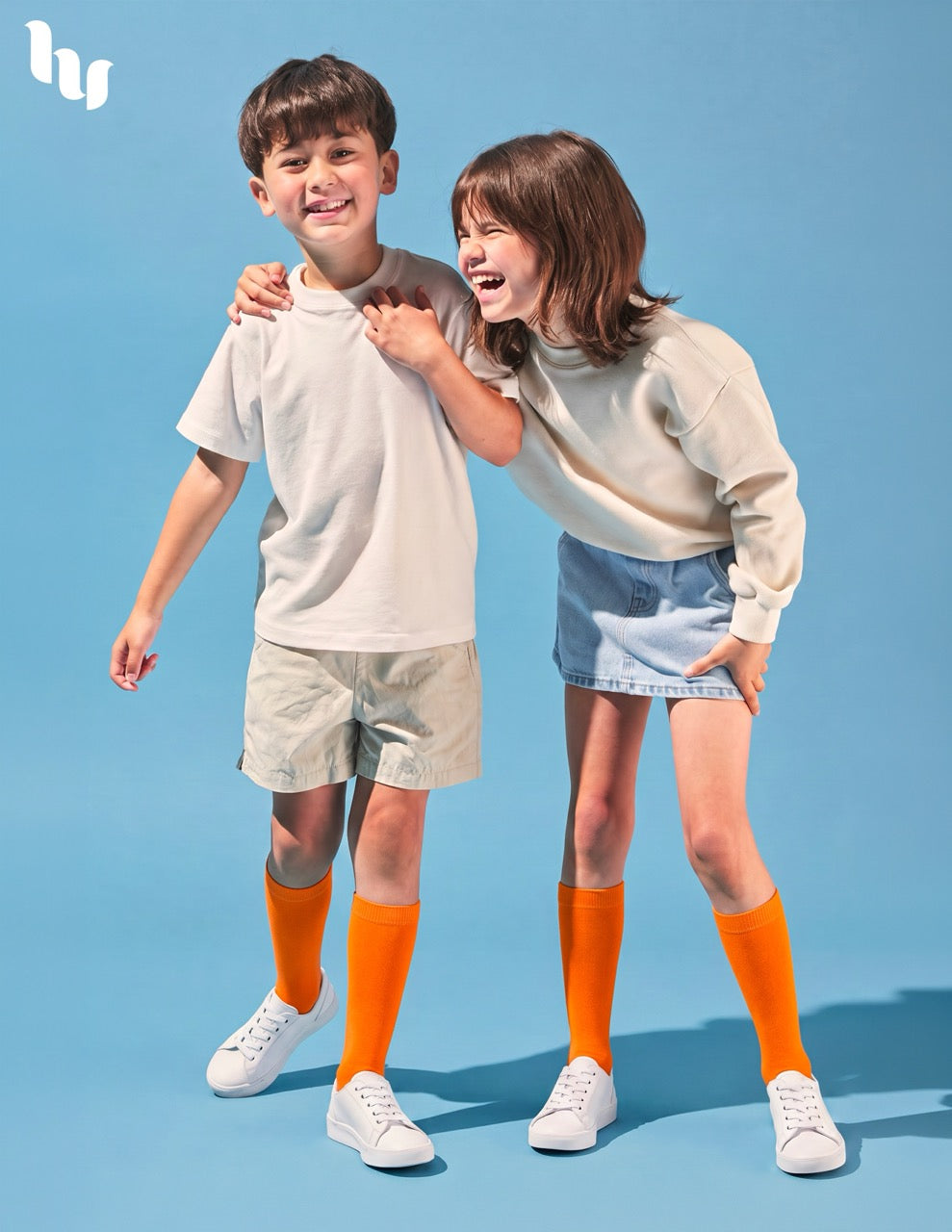 Hugh Ugoli Kids' Plain Cotton Dress Knee-High Socks, 4 Pairs in Pumpkin Orange