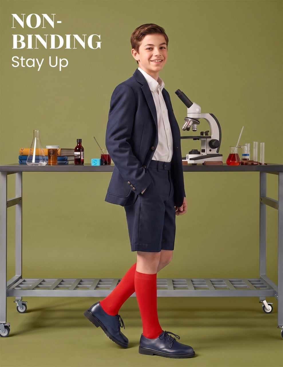 Hugh Ugoli Kids' Plain Cotton Dress Knee-High Socks, 4 Pairs in Red