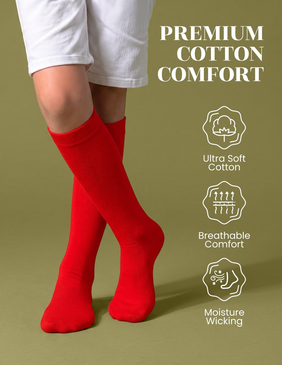 Hugh Ugoli Kids' Plain Cotton Dress Knee-High Socks, 4 Pairs in Red