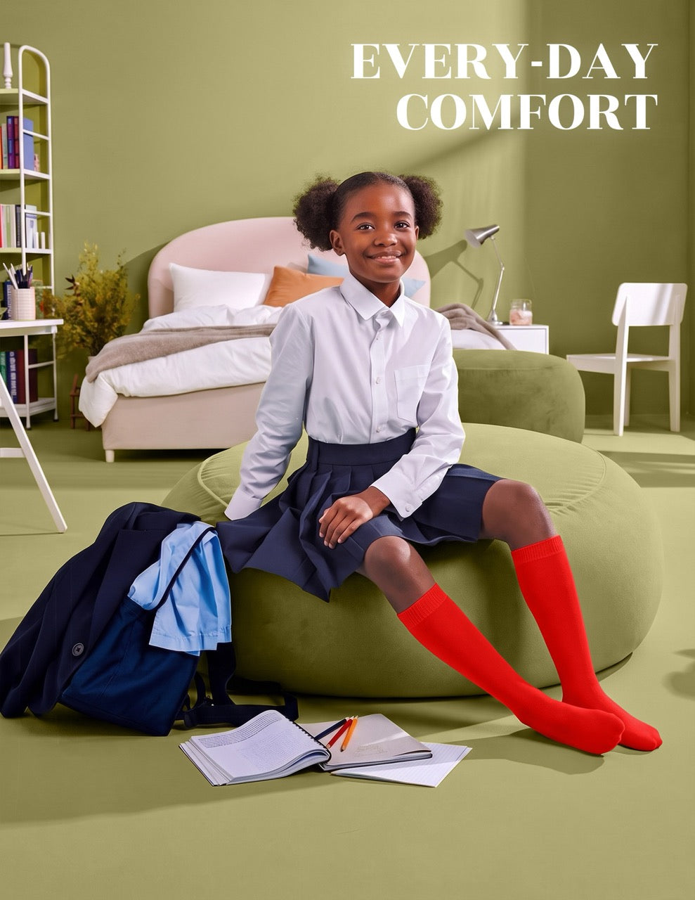 Hugh Ugoli Kids' Plain Cotton Dress Knee-High Socks, 4 Pairs in Red