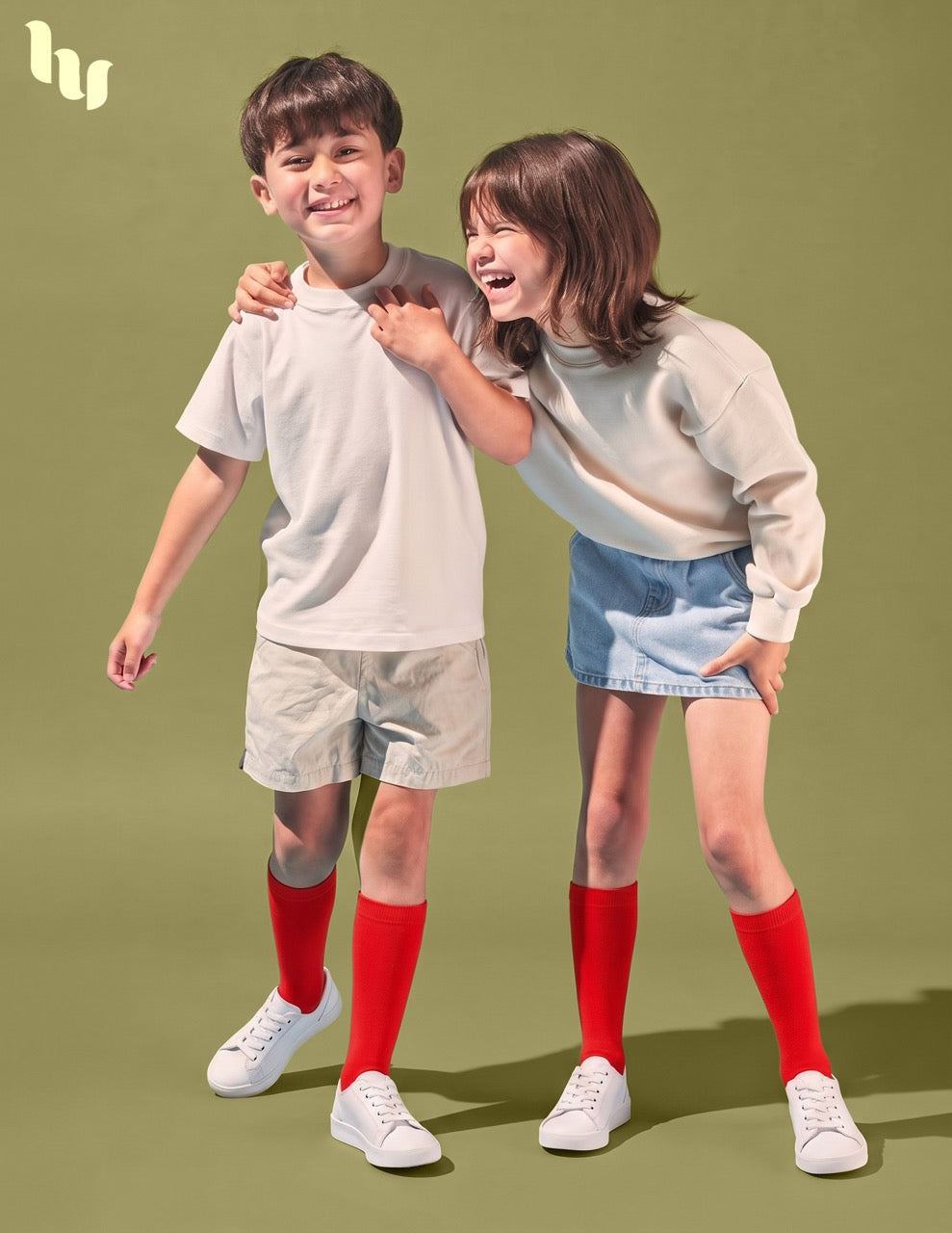 Hugh Ugoli Kids' Plain Cotton Dress Knee-High Socks, 4 Pairs in Red