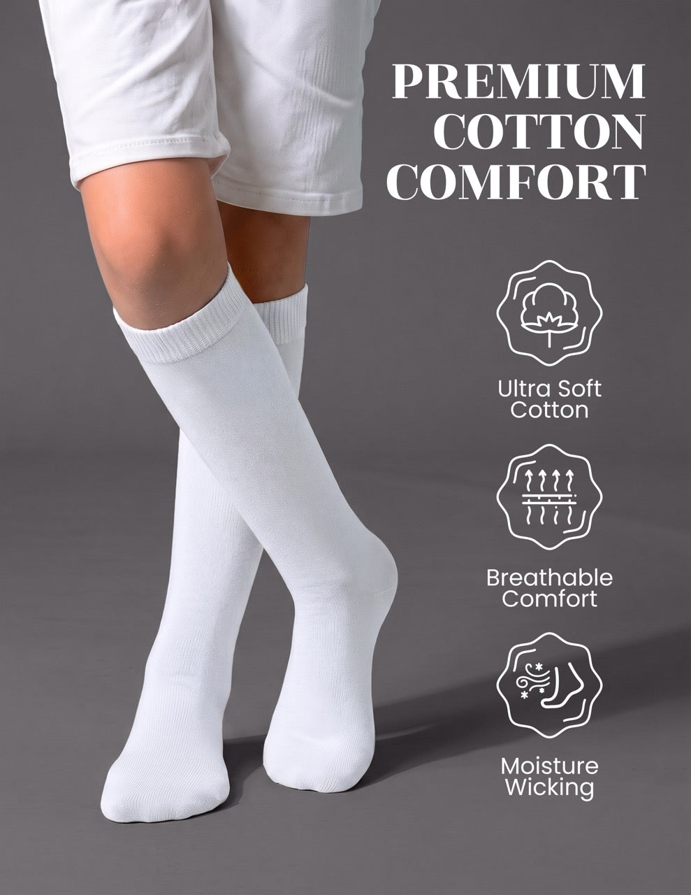Hugh Ugoli Kids' Plain Cotton Dress Knee-High Socks, 4 Pairs in White