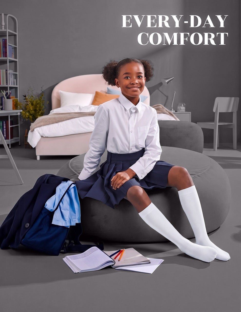 Hugh Ugoli Kids' Plain Cotton Dress Knee-High Socks, 4 Pairs in White