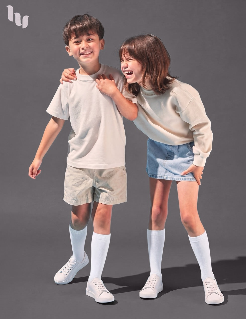 Hugh Ugoli Kids' Plain Cotton Dress Knee-High Socks, 4 Pairs in White