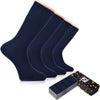 Set of navy socks with a box and colorful packaging on a white background