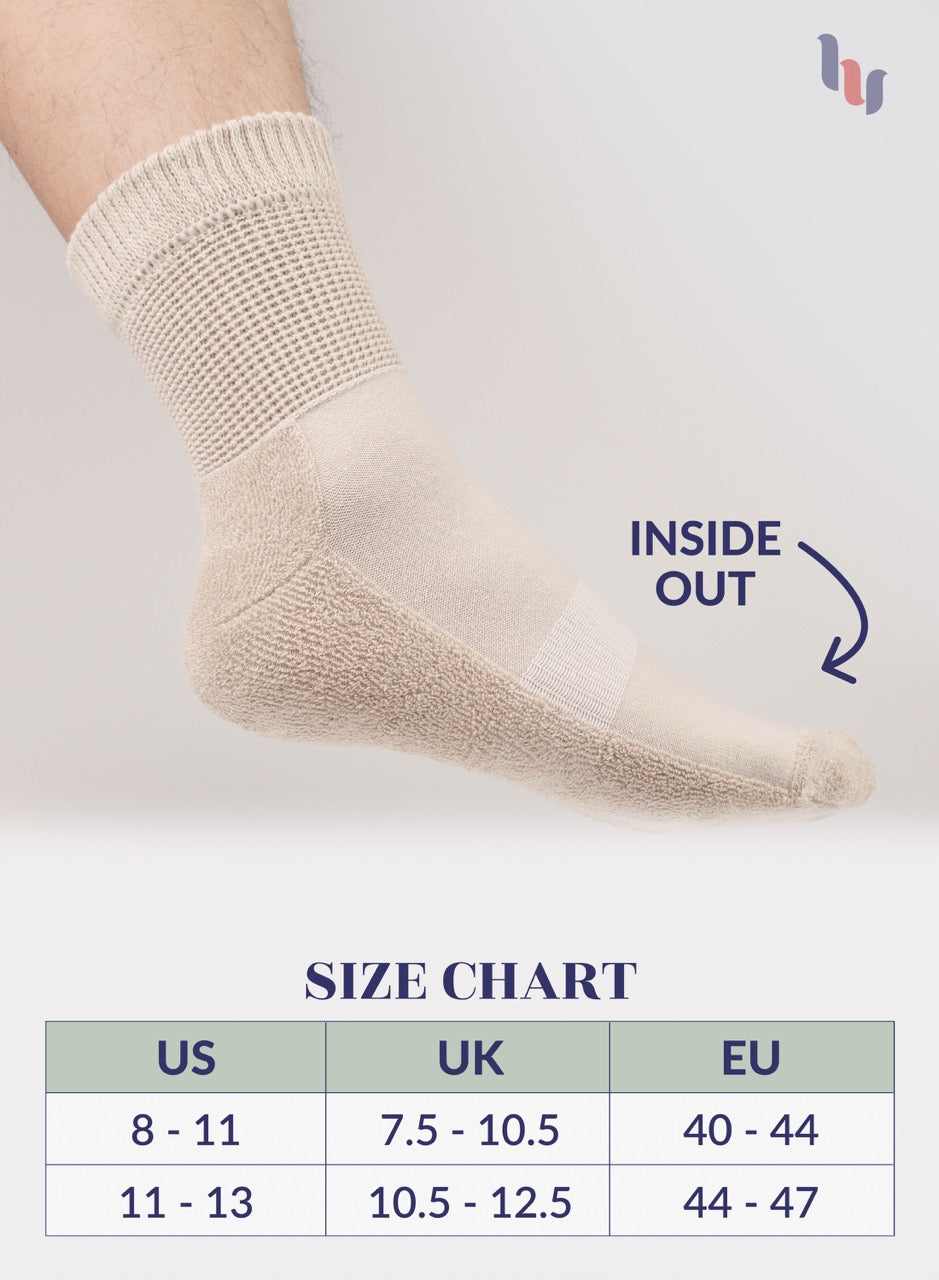 Light Beige sock with size chart on a white background