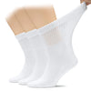 Three white socks on a plain background