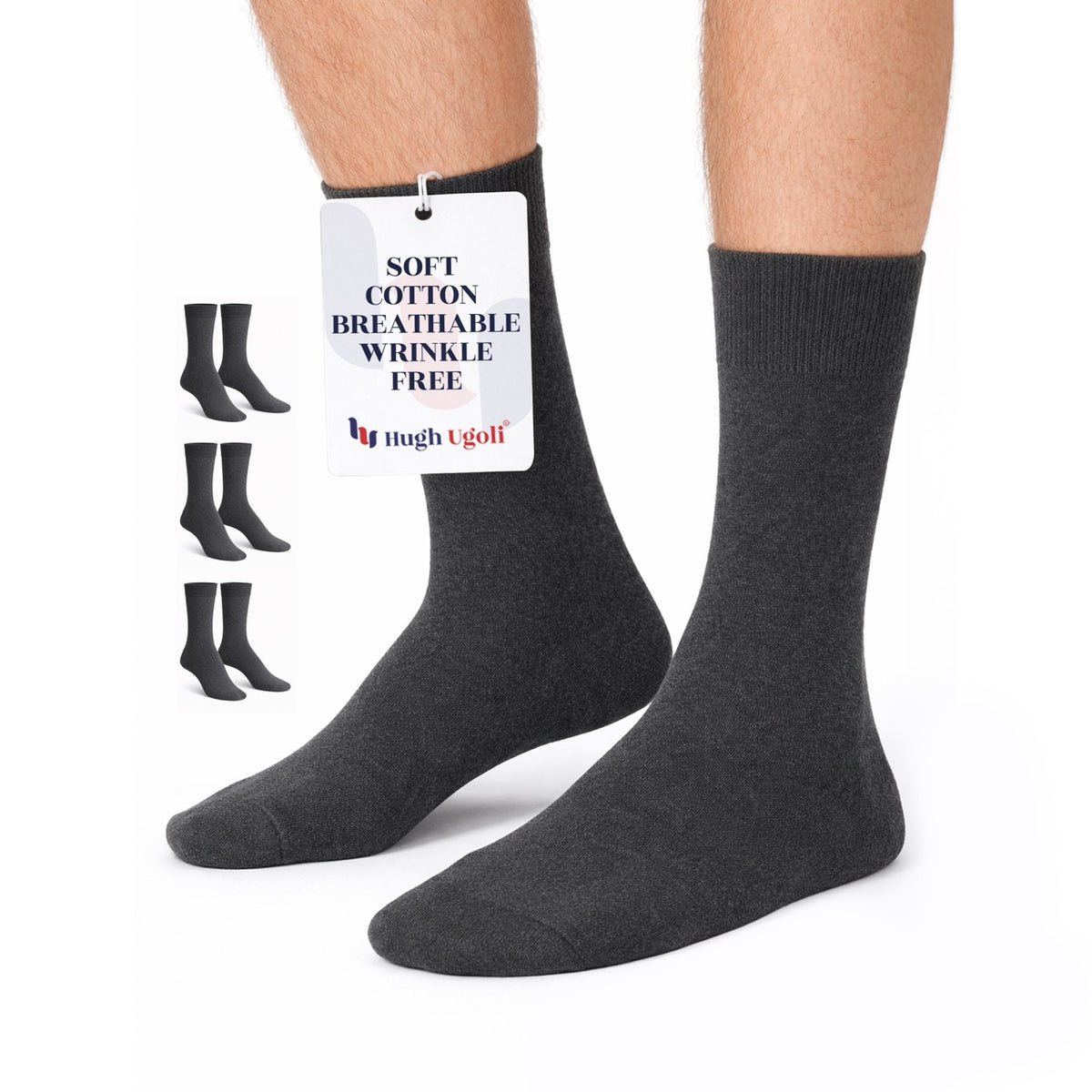Men's Regenerated Cotton Dress Crew Socks, 3 Pairs