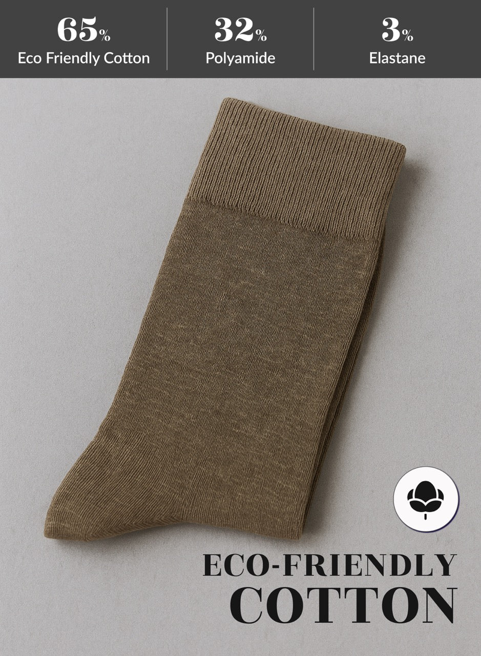 Chestnut sock on a gray background with eco-friendly cotton label