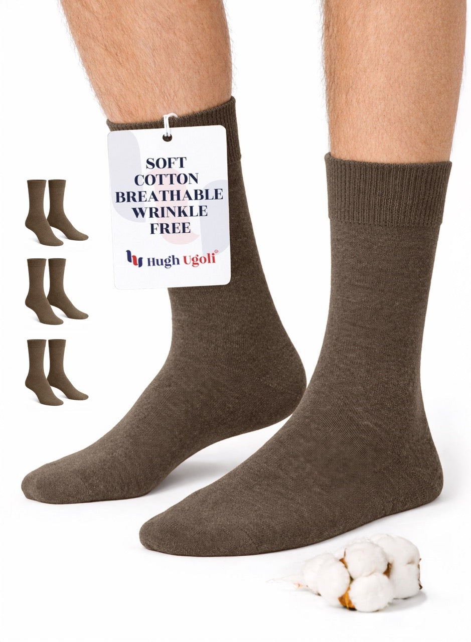 12 Pairs Men's 100% Pure Cotton Rib Socks – Comfort Soft, Breathable, Diabetic Friendly (Sizes 6-11 & 11-14)