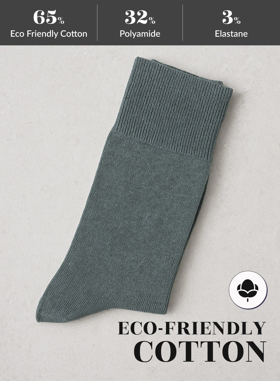 Dark Gray sock on a light gray background with eco-friendly cotton label