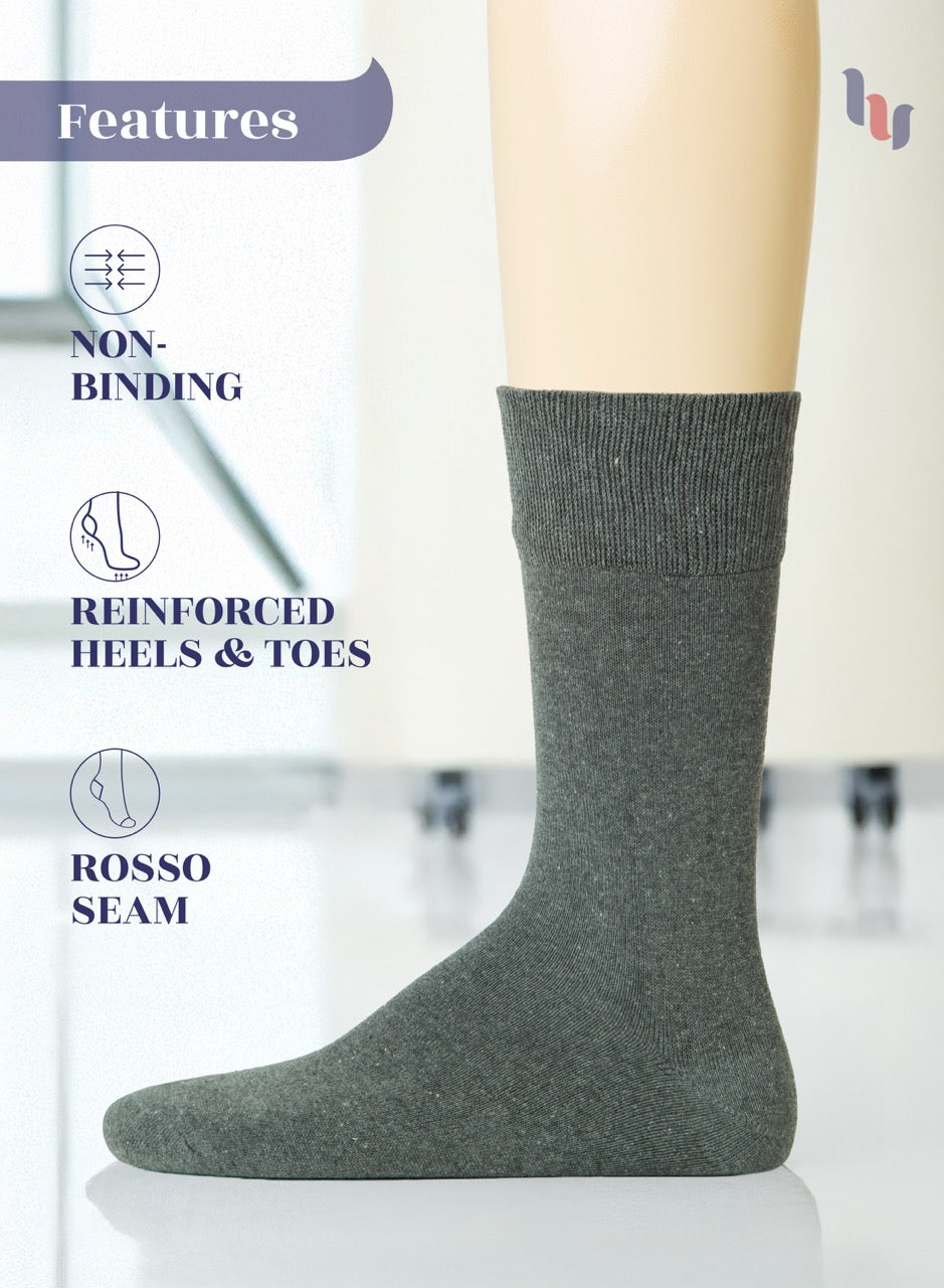 Dark Gray sock on a mannequin leg with features listed above.