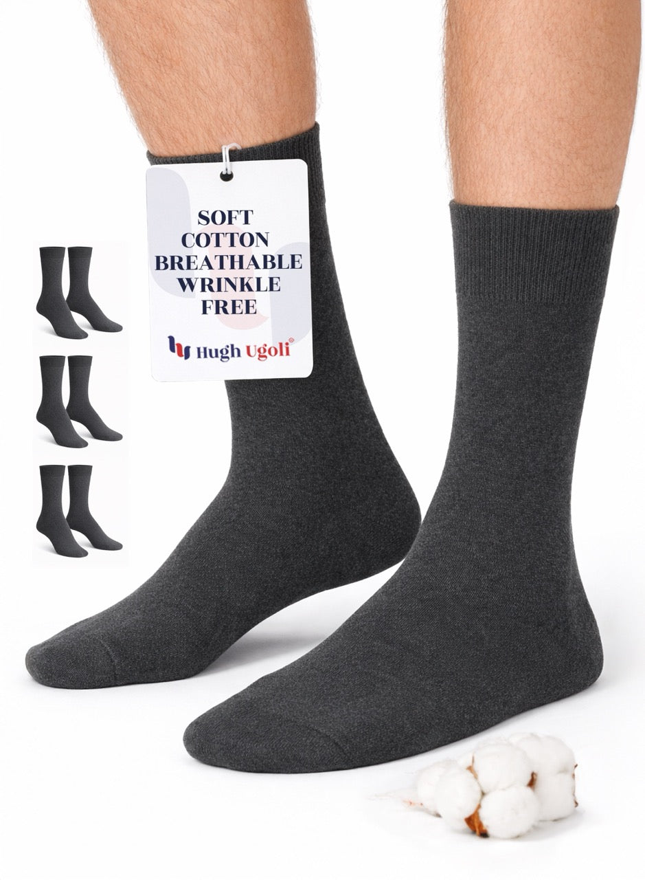 Dark Gray socks with a tag on a white background