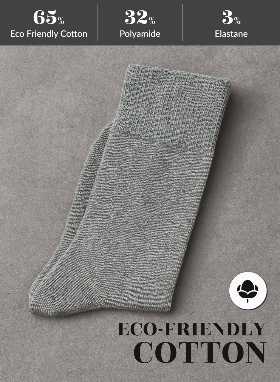 Light Gray sock on a gray background with eco-friendly cotton label