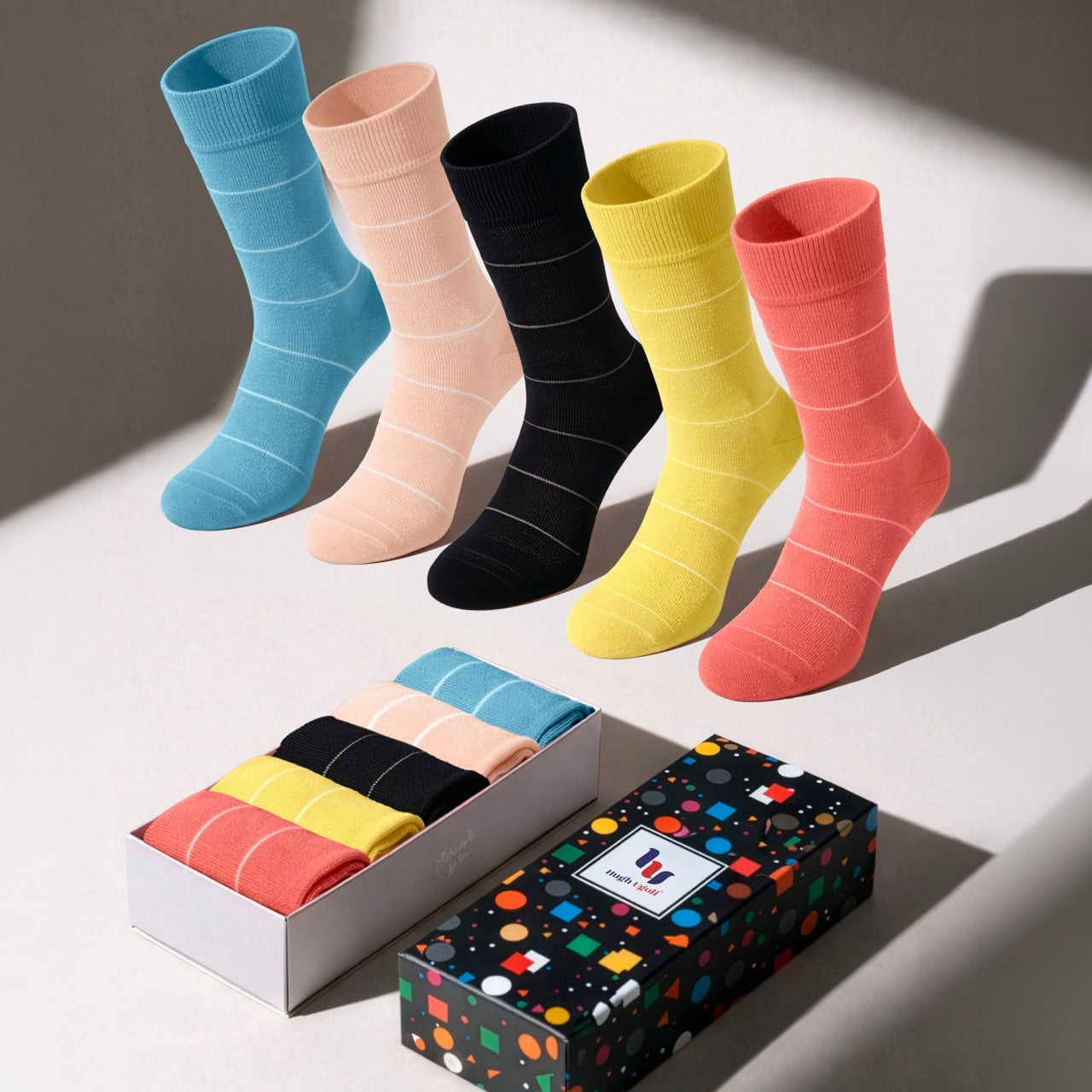 Hugh Ugoli Men's Square Patterned Cotton Socks, 5 Pairs - image 2