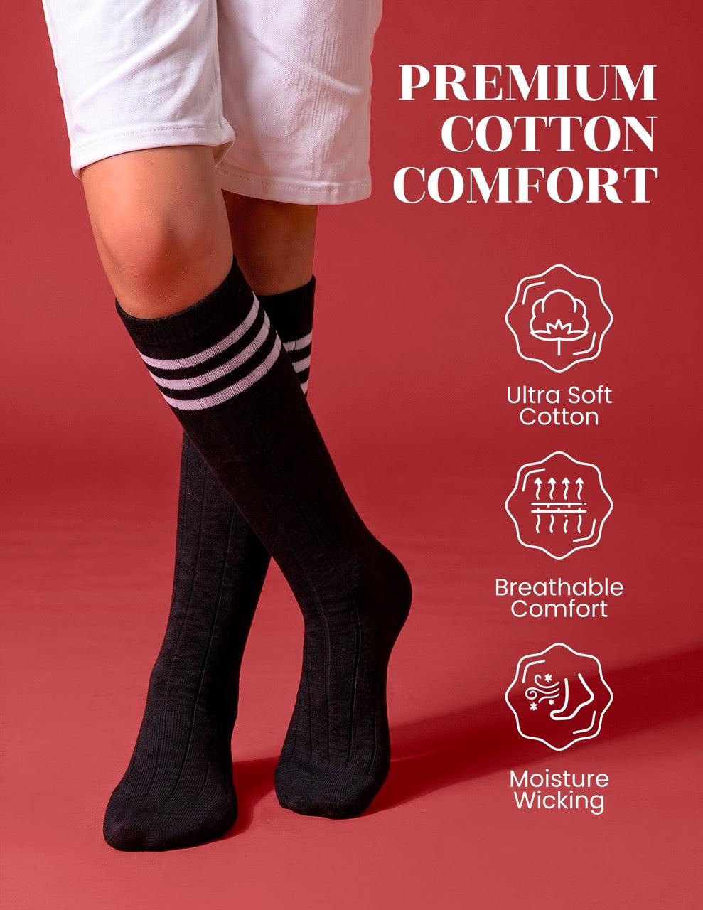 Hugh Ugoli Striped Cotton Kids' Knee-High Dress Socks, 4 Pairs in Black