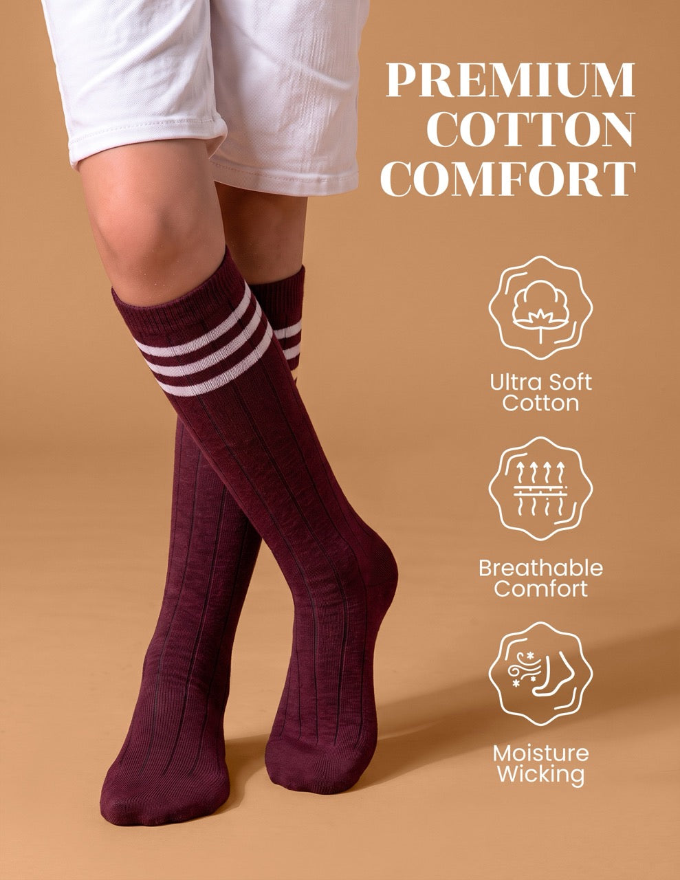 Hugh Ugoli Striped Cotton Kids' Knee-High Dress Socks, 4 Pairs in Burgundy