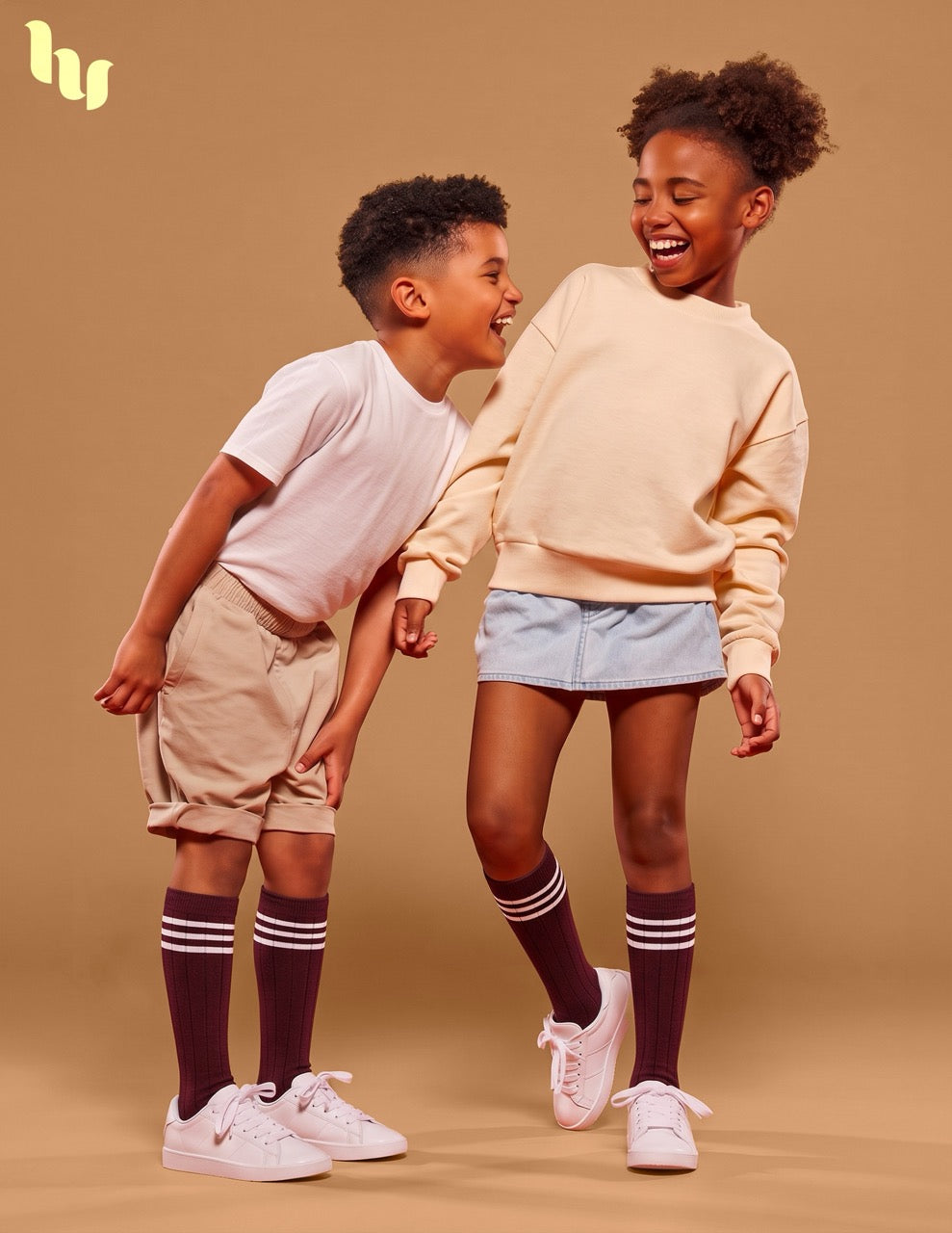 Hugh Ugoli Striped Cotton Kids' Knee-High Dress Socks, 4 Pairs in Burgundy