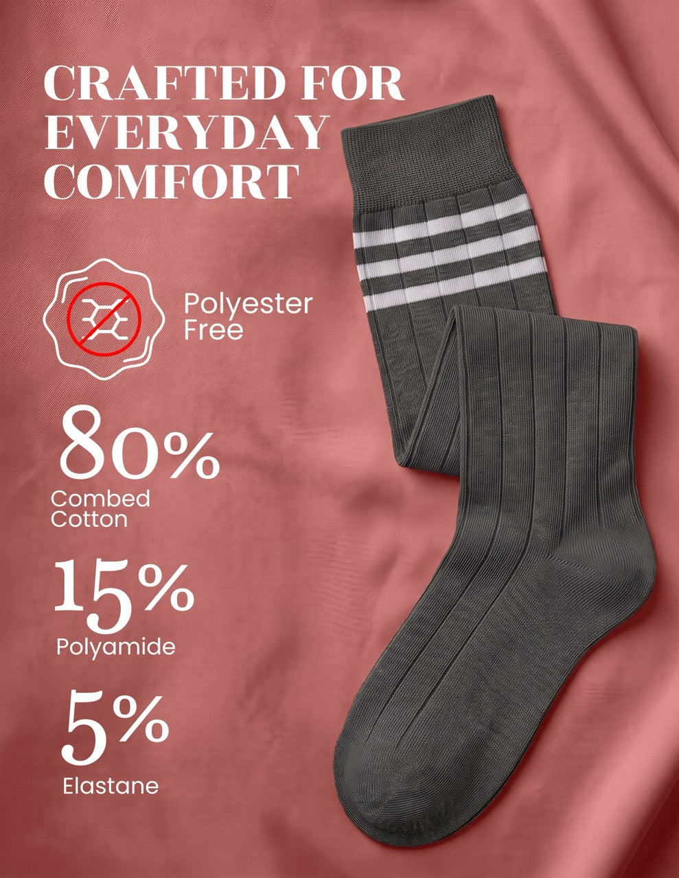 Hugh Ugoli Striped Cotton Kids' Knee-High Dress Socks, 4 Pairs in Dark Grey