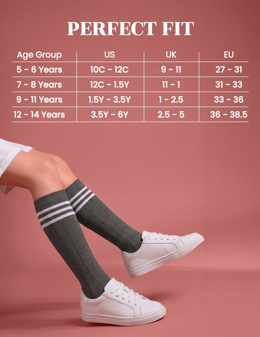 Hugh Ugoli Striped Cotton Kids' Knee-High Dress Socks, 4 Pairs in Dark Grey