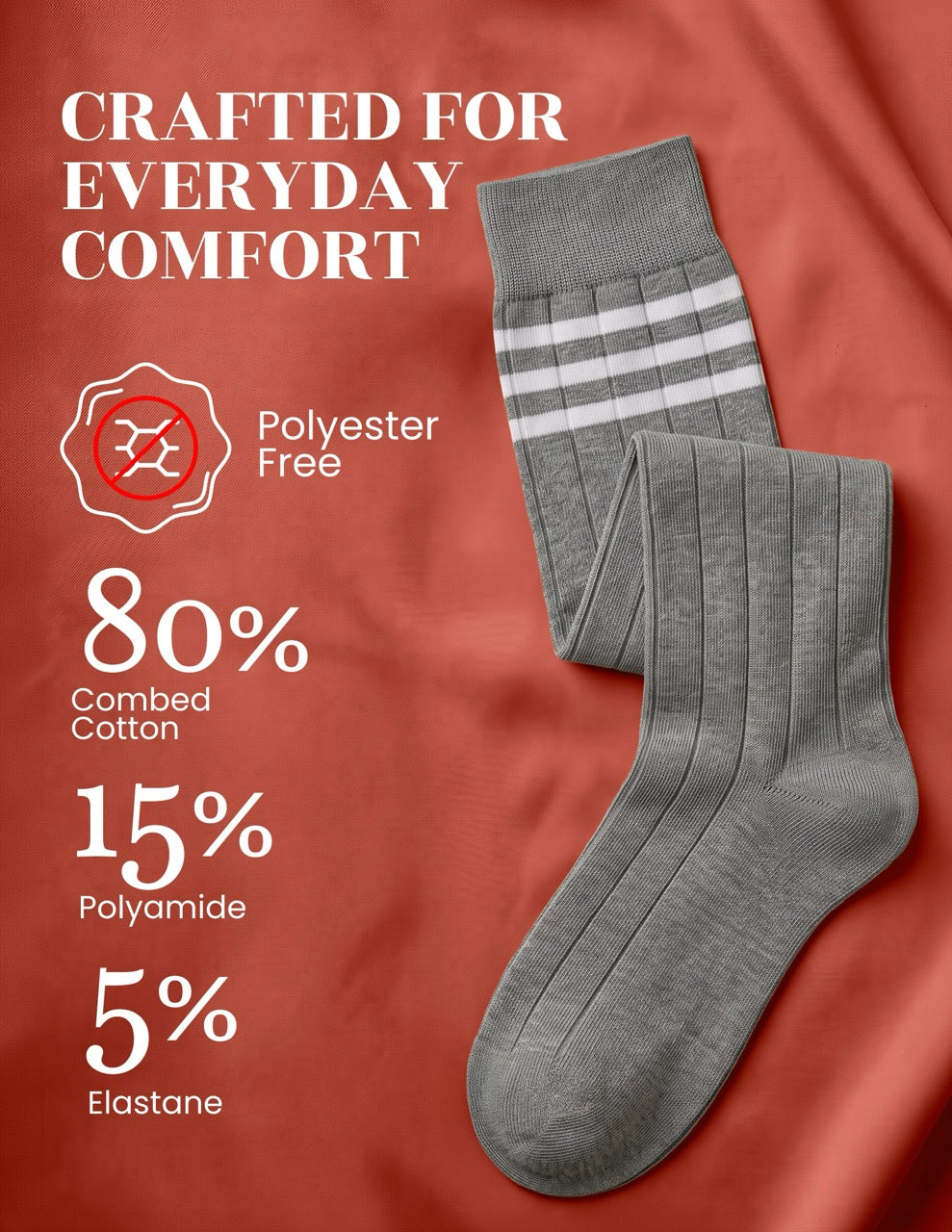 Hugh Ugoli Striped Cotton Kids' Knee-High Dress Socks, 4 Pairs in Light Grey