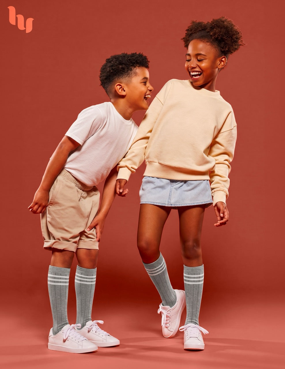 Hugh Ugoli Striped Cotton Kids' Knee-High Dress Socks, 4 Pairs in Light Grey