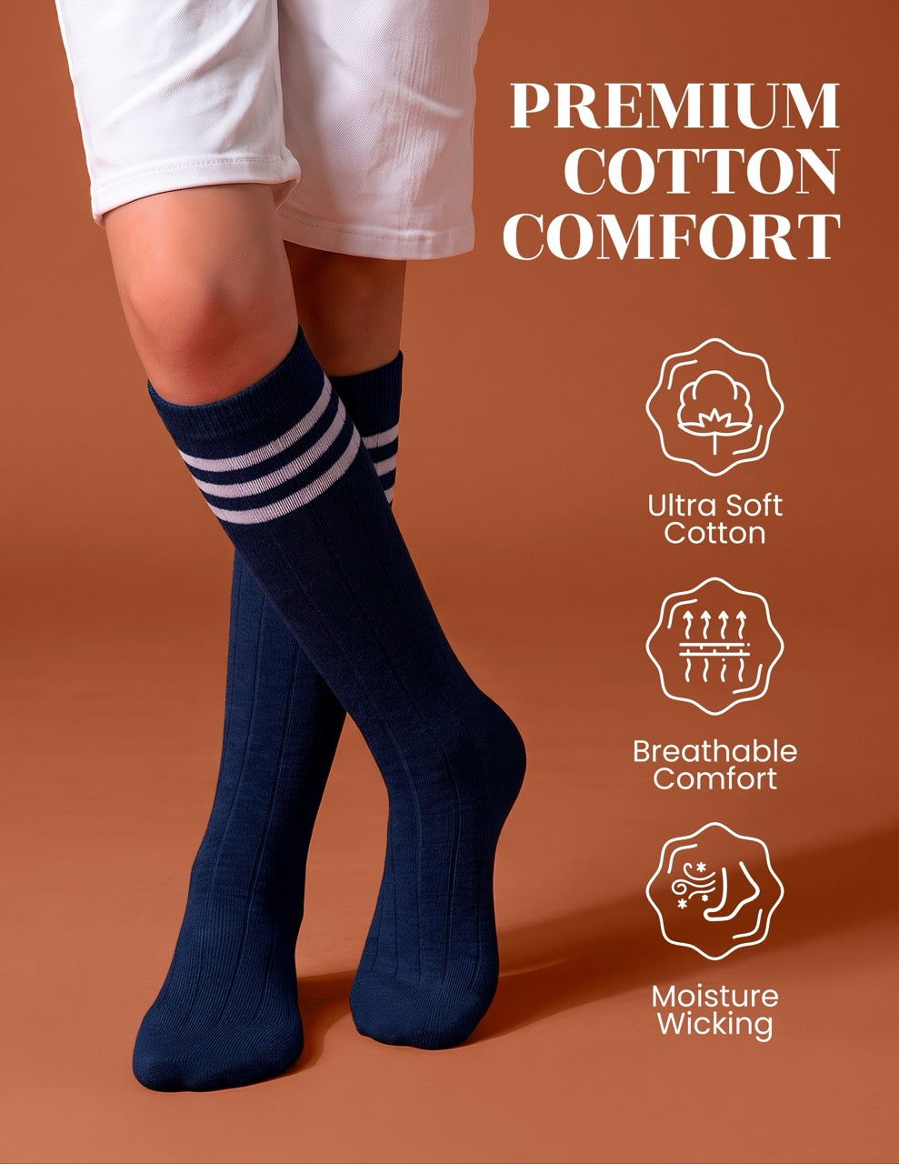 Hugh Ugoli Striped Cotton Kids' Knee-High Dress Socks, 4 Pairs in Navy Blue