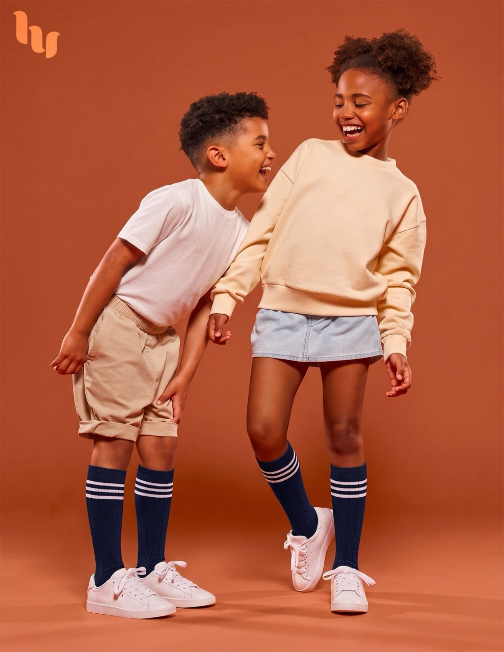 Hugh Ugoli Striped Cotton Kids' Knee-High Dress Socks, 4 Pairs in Navy Blue
