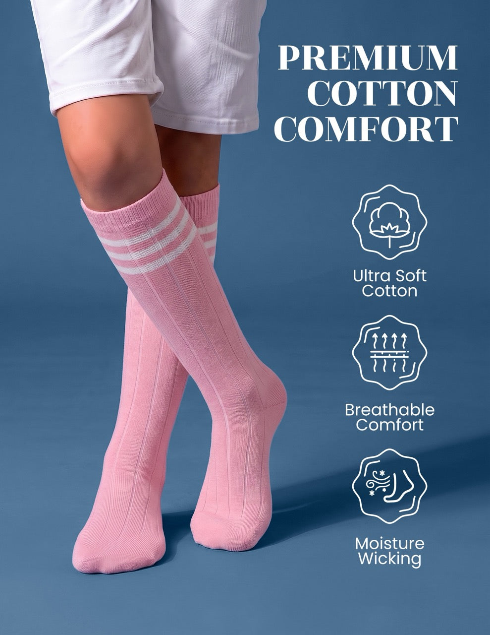Hugh Ugoli Striped Cotton Kids' Knee-High Dress Socks, 4 Pairs in Pink