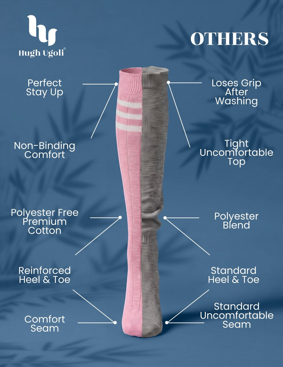 Hugh Ugoli Striped Cotton Kids' Knee-High Dress Socks, 4 Pairs in Pink