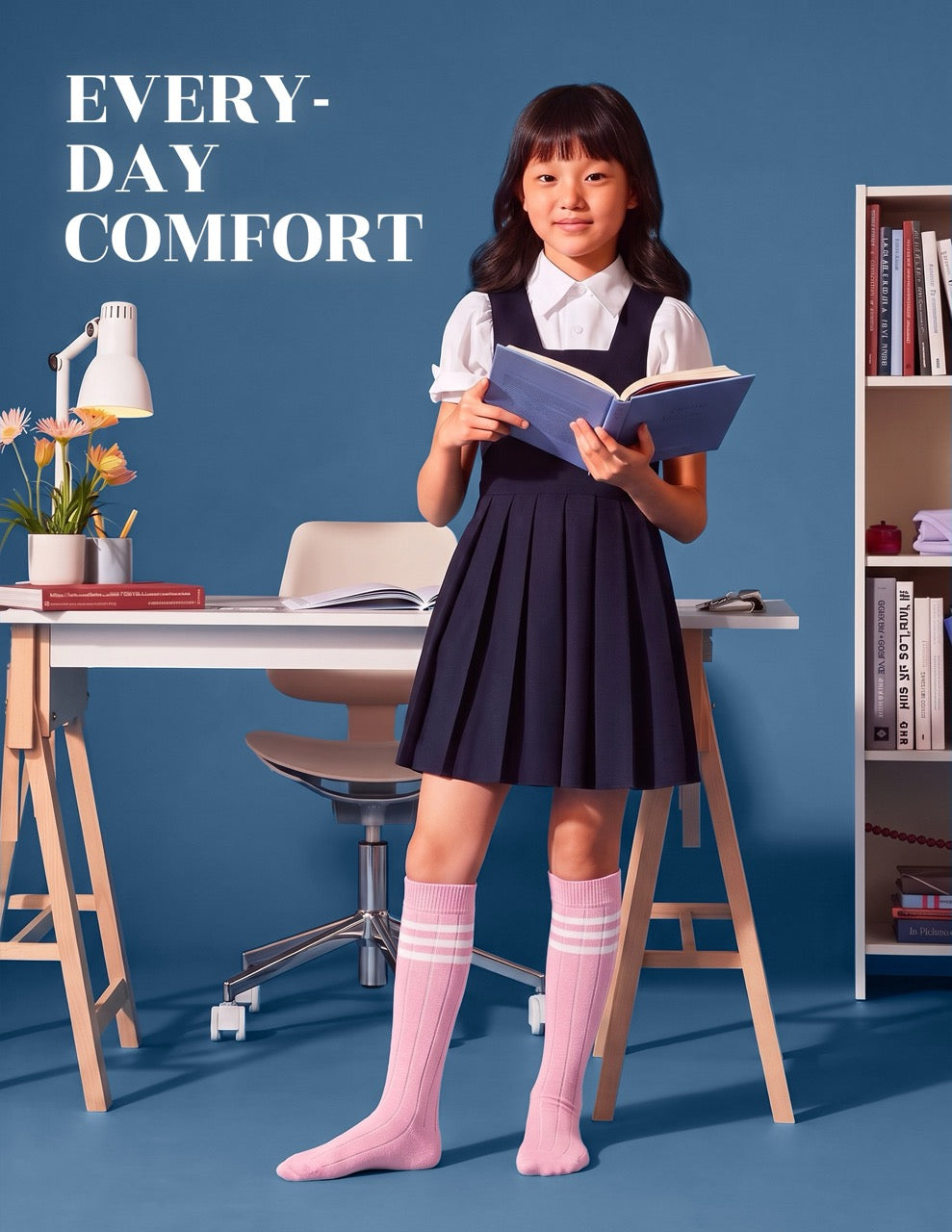 Hugh Ugoli Striped Cotton Kids' Knee-High Dress Socks, 4 Pairs in Pink