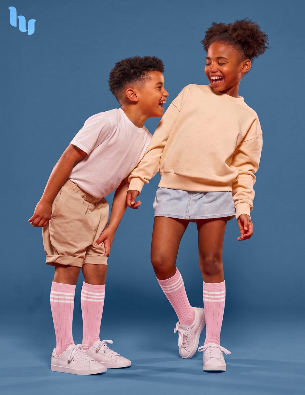 Hugh Ugoli Striped Cotton Kids' Knee-High Dress Socks, 4 Pairs in Pink
