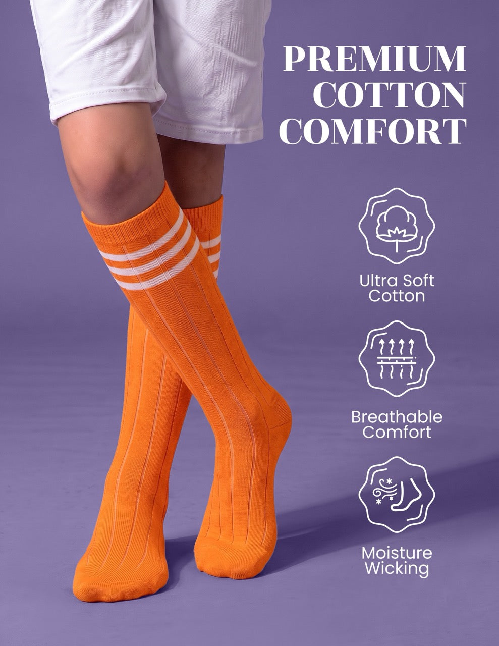 Hugh Ugoli Striped Cotton Kids' Knee-High Dress Socks, 4 Pairs in Pumpkin Orange