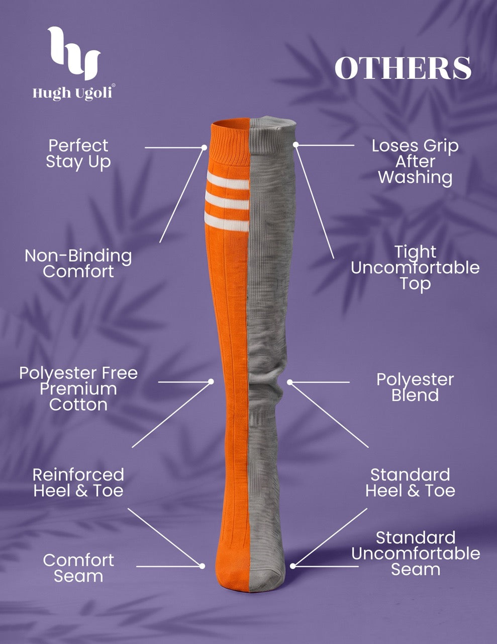 Hugh Ugoli Striped Cotton Kids' Knee-High Dress Socks, 4 Pairs in Pumpkin Orange