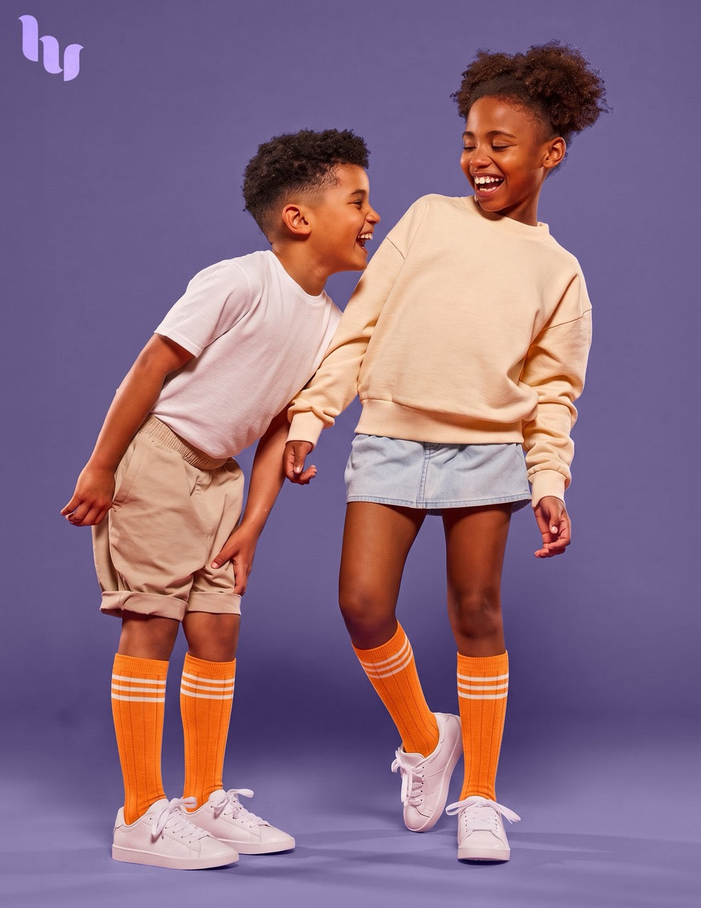 Hugh Ugoli Striped Cotton Kids' Knee-High Dress Socks, 4 Pairs in Pumpkin Orange