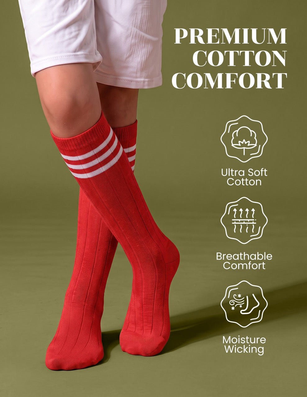 Hugh Ugoli Striped Cotton Kids' Knee-High Dress Socks, 4 Pairs in Red
