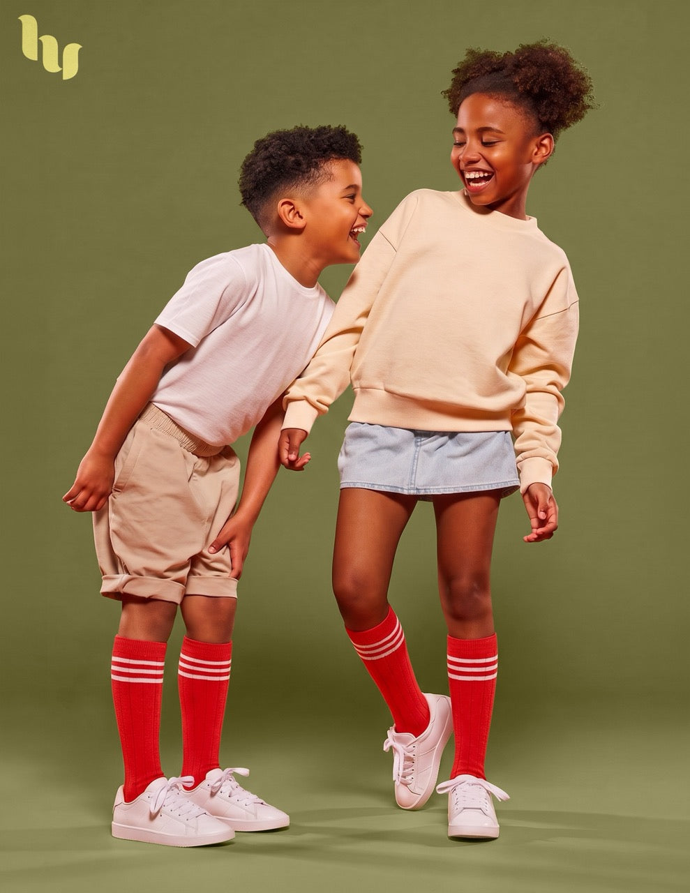 Hugh Ugoli Striped Cotton Kids' Knee-High Dress Socks, 4 Pairs in Red