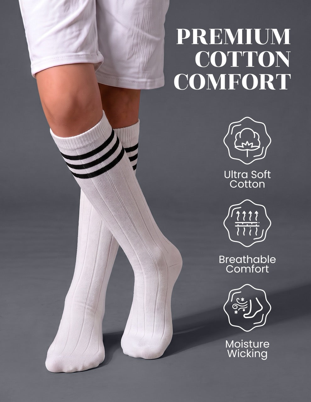 Hugh Ugoli Striped Cotton Kids' Knee-High Dress Socks, 4 Pairs in White