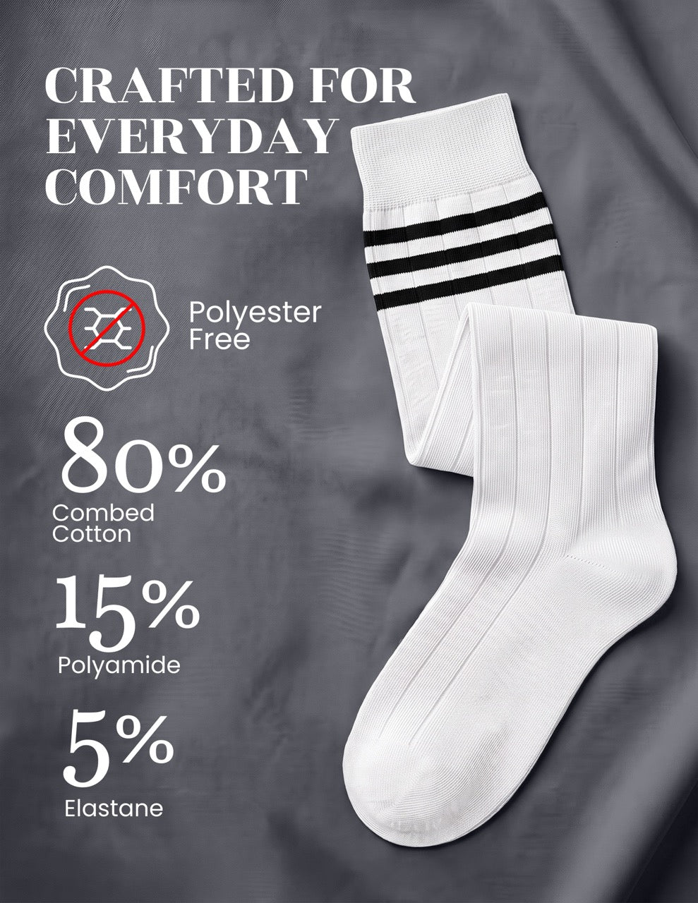 Hugh Ugoli Striped Cotton Kids' Knee-High Dress Socks, 4 Pairs in White
