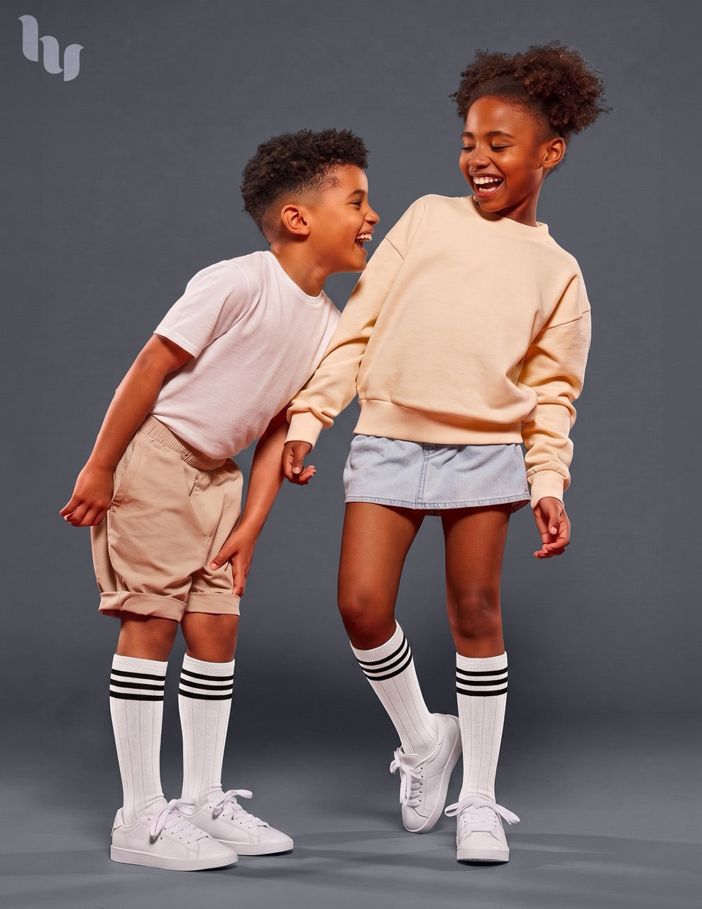 Hugh Ugoli Striped Cotton Kids' Knee-High Dress Socks, 4 Pairs in White