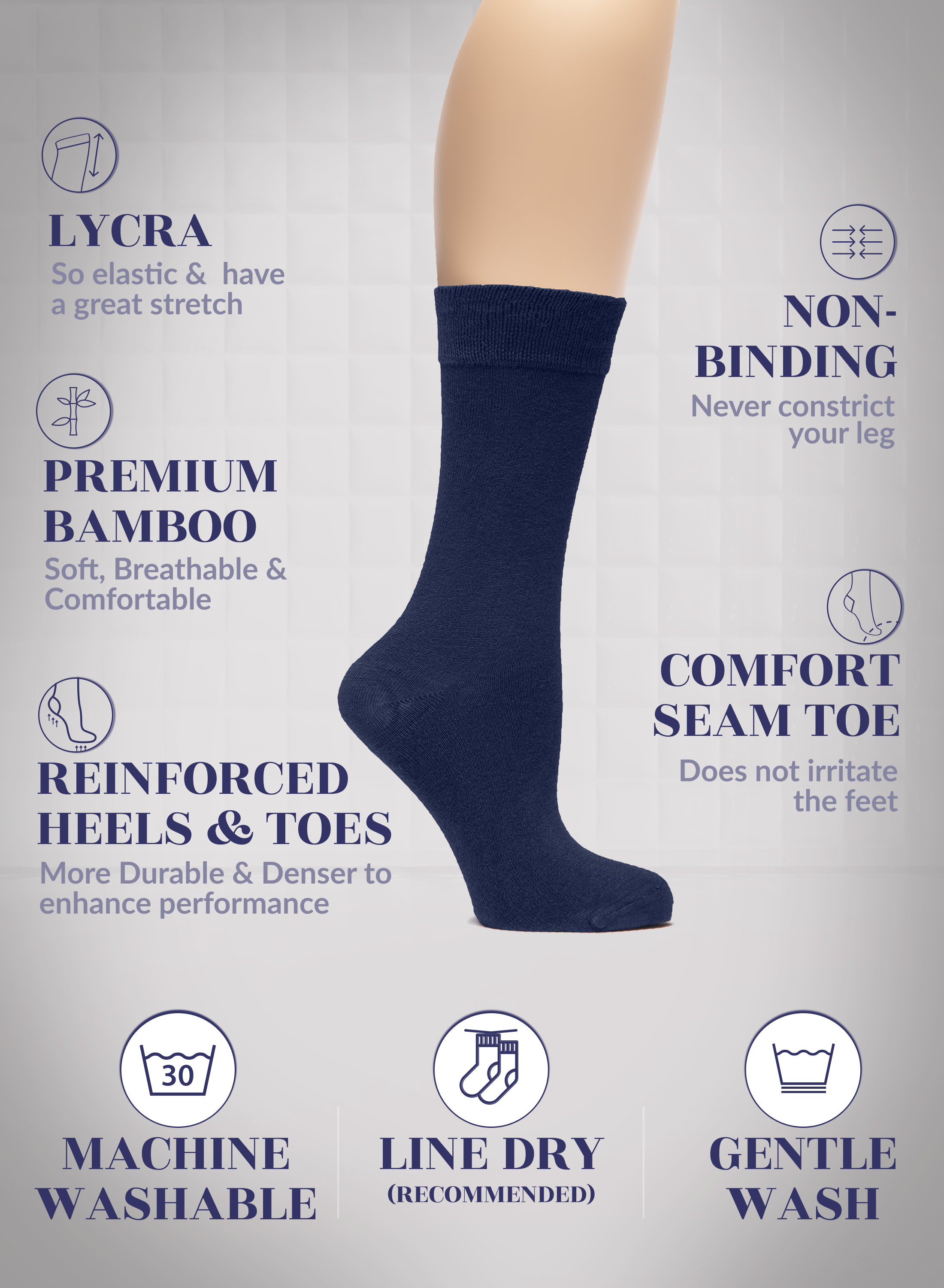 Navy blue women bamboo business dress crew socks