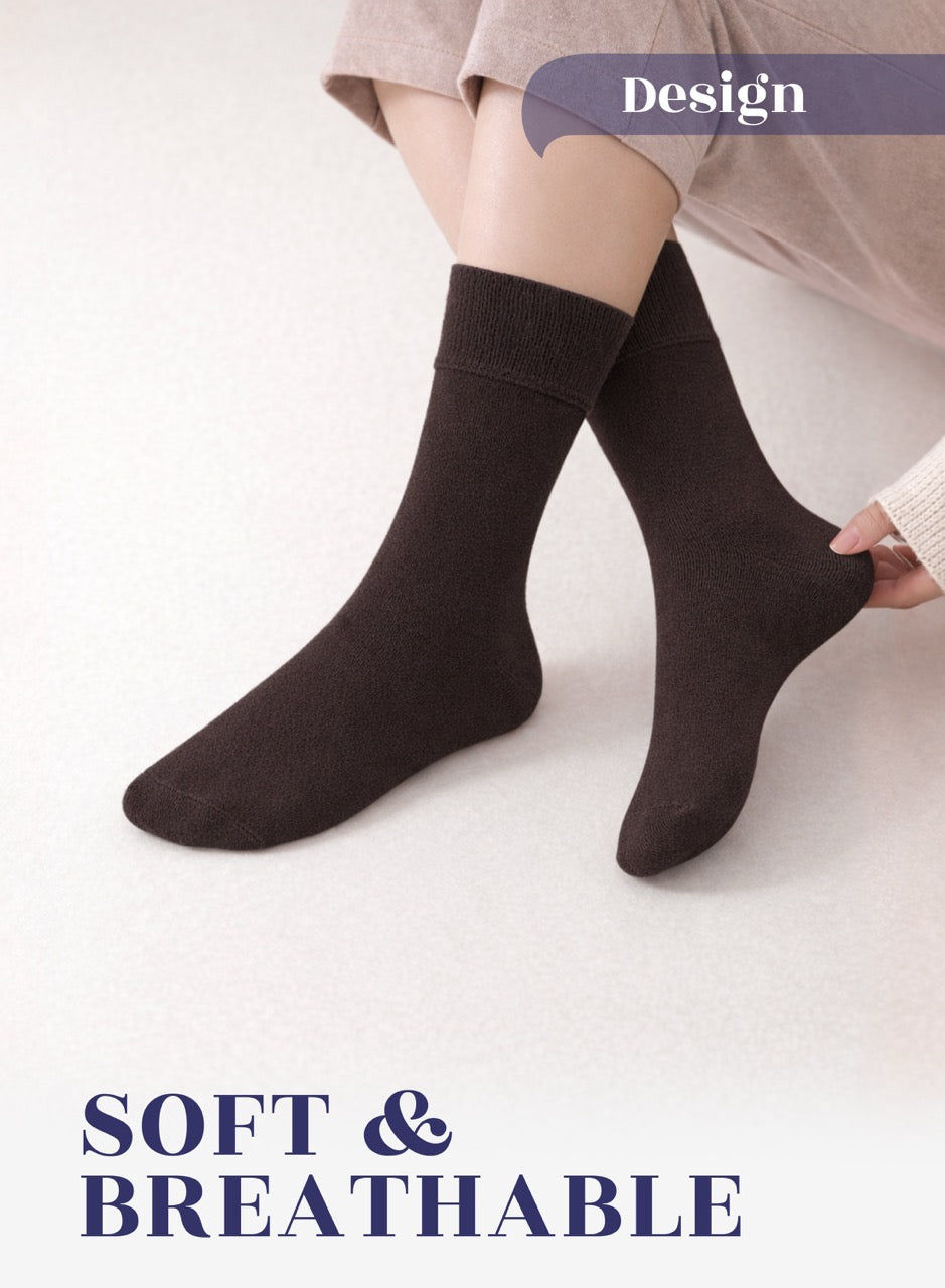 Person wearing Dark brown socks on a white background with 'Design' and 'SOFT & BREATHABLE' text.