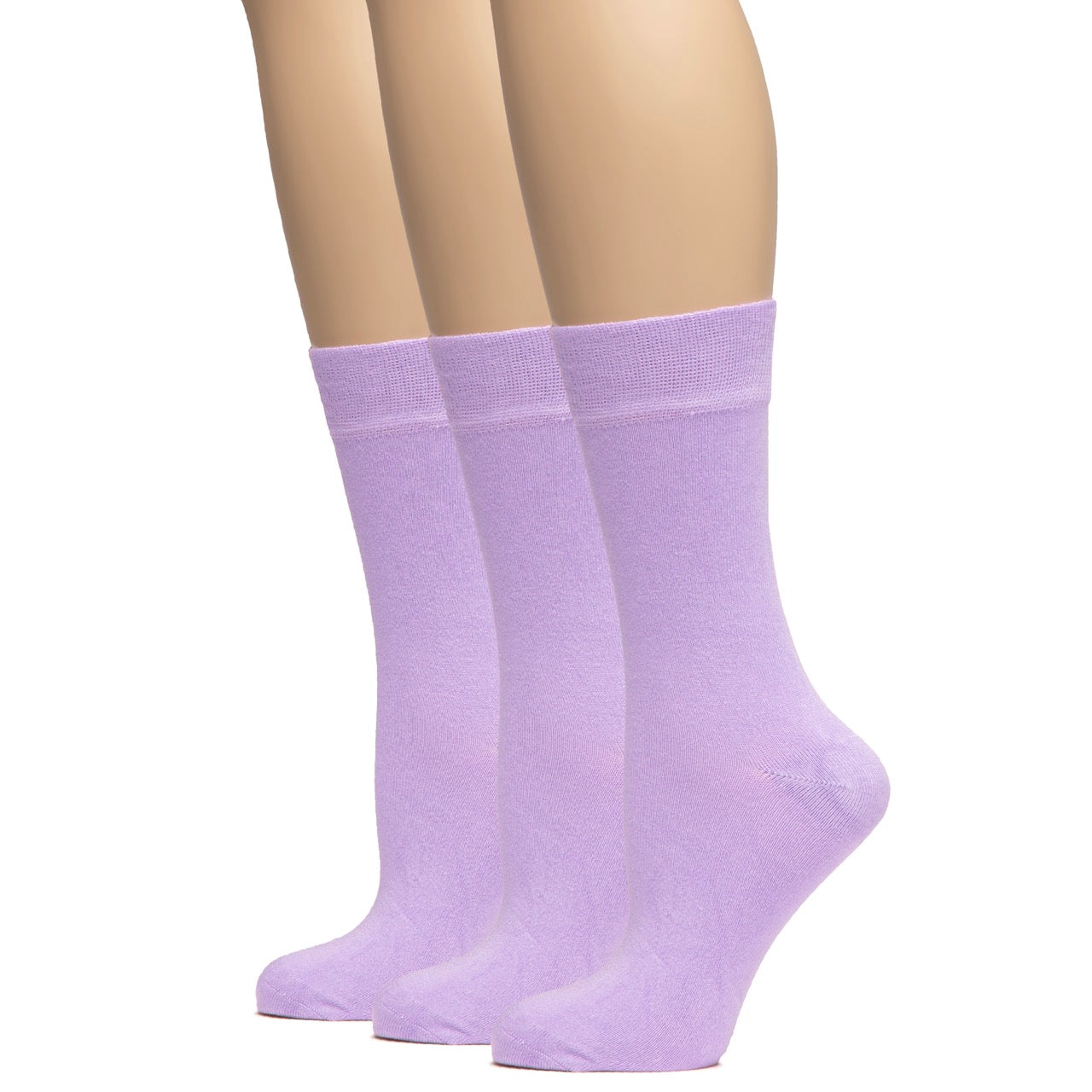 Pair of lilac socks on a mannequin leg against a white background