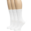 White crew socks worn by a person on a white background