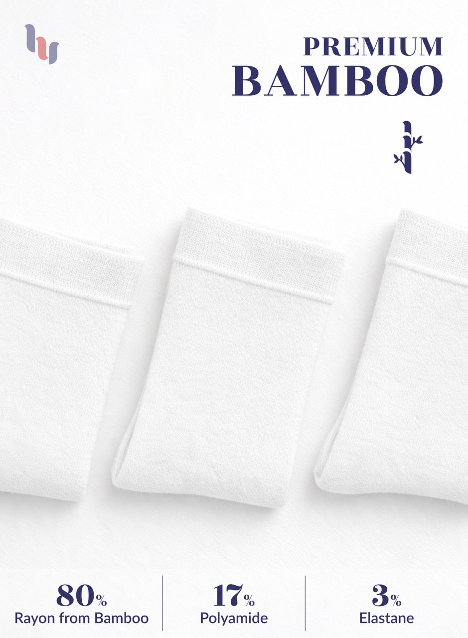 White bamboo fabric with text detailing fiber composition on a white background