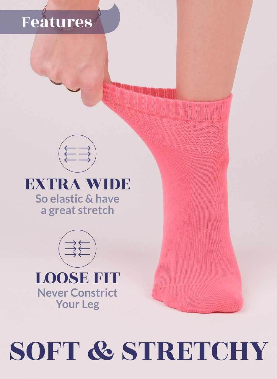 Paradise Pink sock being worn with text highlighting features on a light gray background
