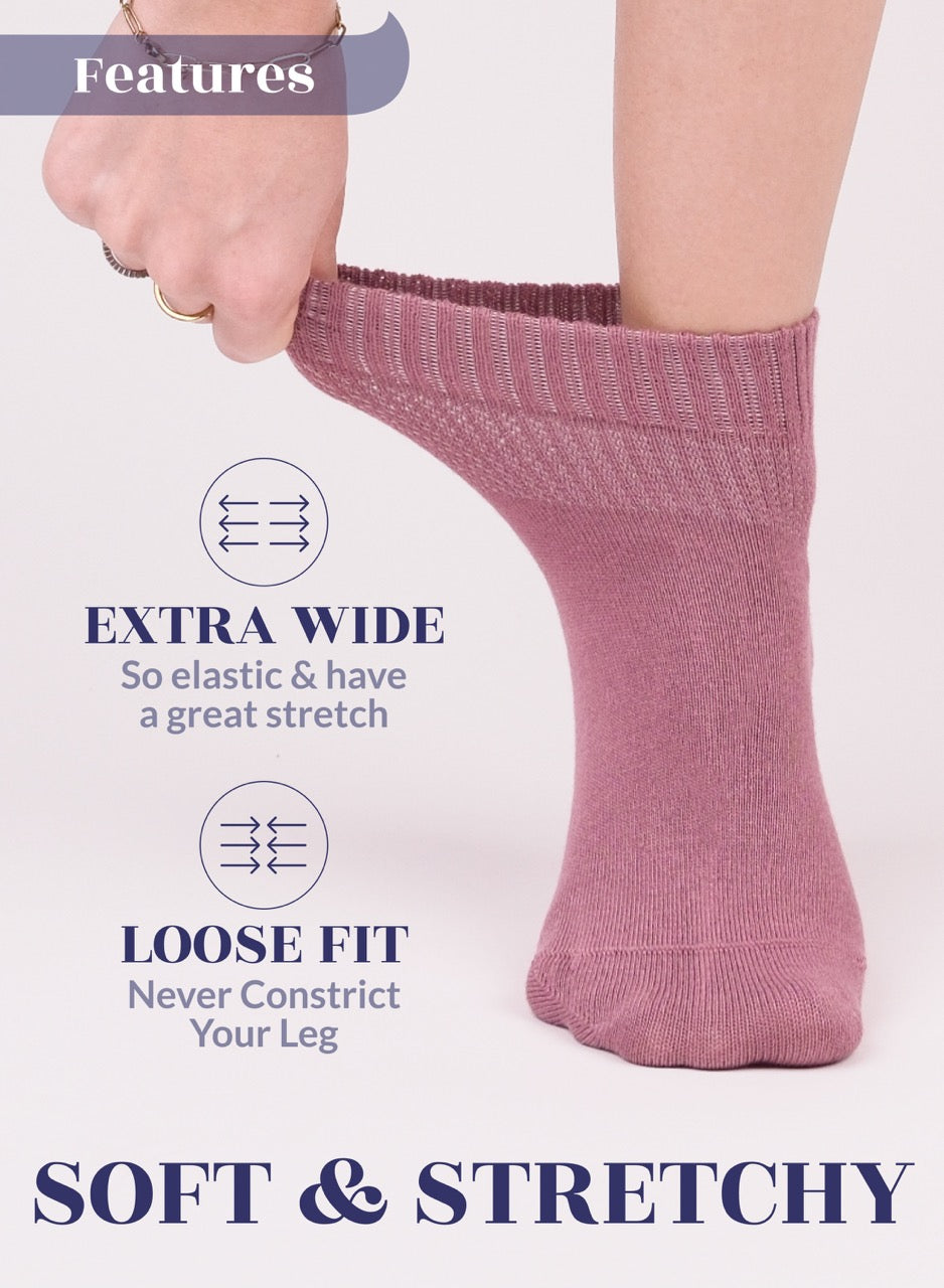Rose Wood sock being worn with text highlighting features on a white background