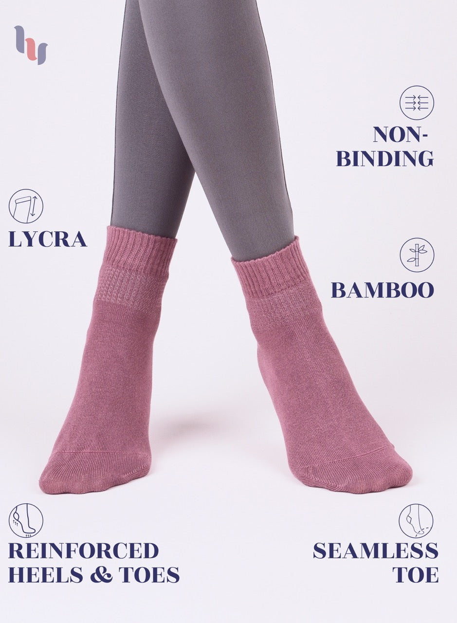 Rose wood socks with text highlighting features on a white background - Hugh Ugoli